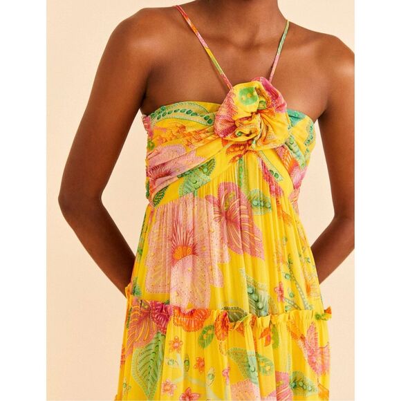🌞 Farm Rio Yellow Macaw Bloom Maxi Dress 🦜 Size Medium – Sold Out Online - Picture 5 of 16